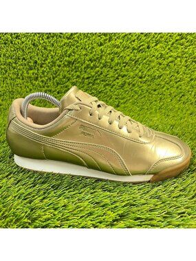 Puma Roma Patent Ano Gold Boys Size 7Y Athletic Walking Leather Shoes Sneakers